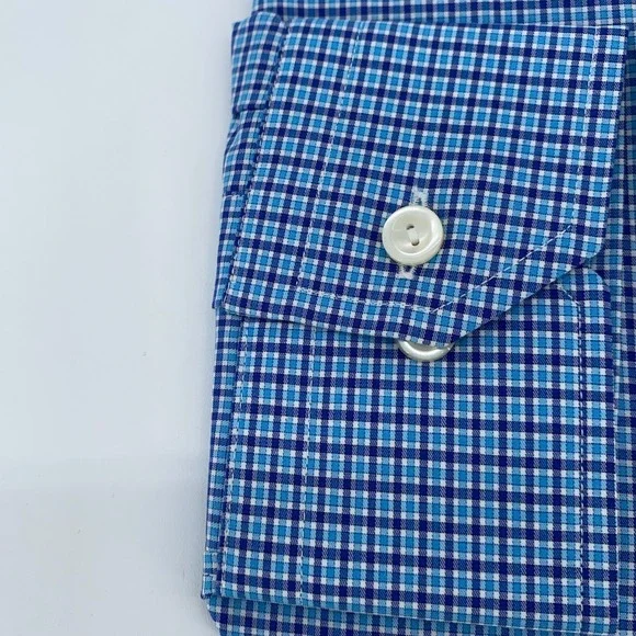 Eton Dress Shirt Mens XL 17 - 43 Slim Fit Blue White Plaid York Button Up
